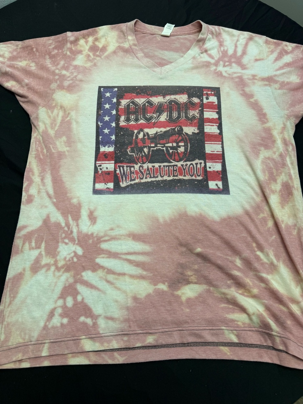 AC/DC (L) Red Tie-Dye Graphic V-Neck Tee